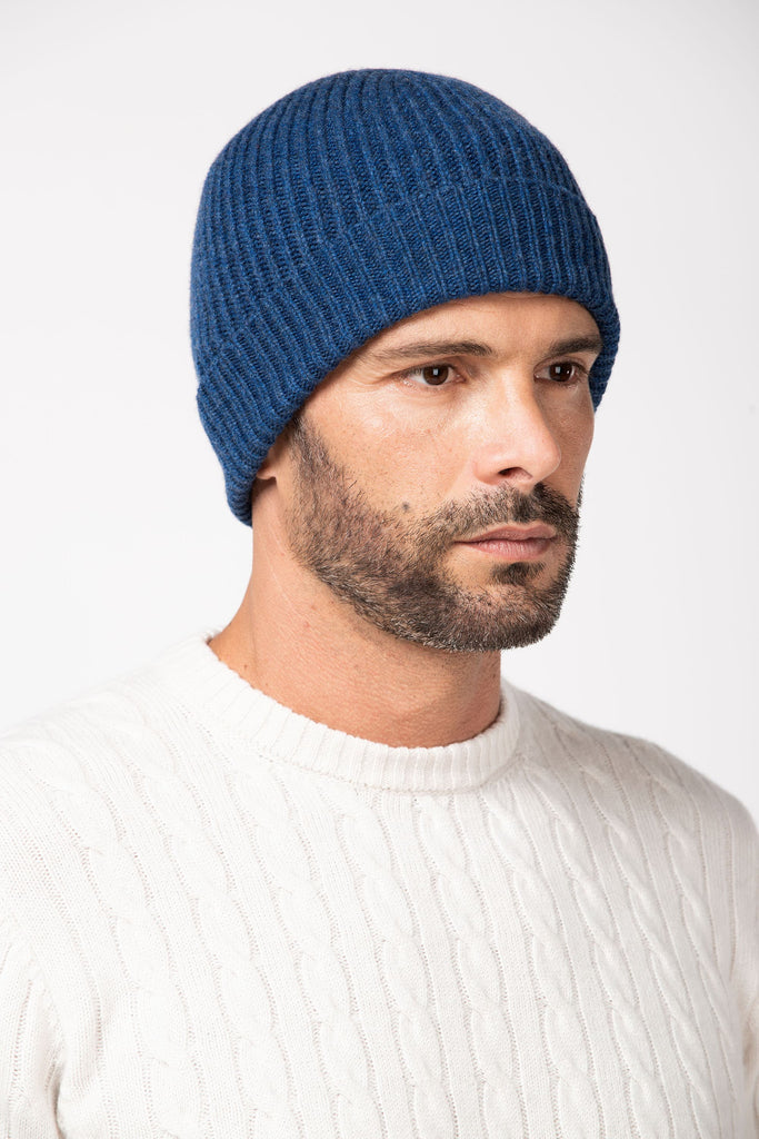 Beanie a coste inglesi in cashmere Blu Mel Riv 2
