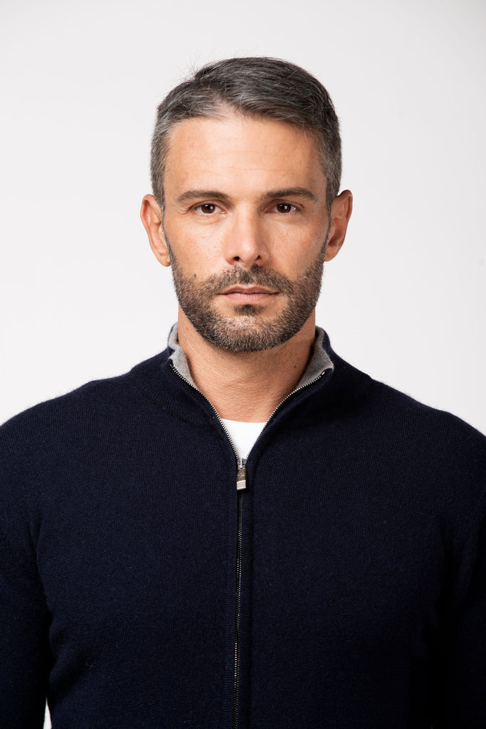 Cardigan full zip in cashmere Navy 4
