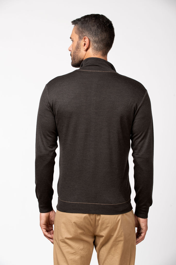 Cardigan full zip extrafine double reversibile Beige/Brown 8