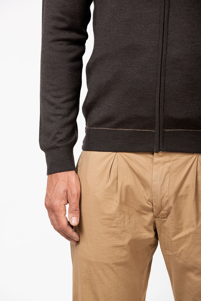 Cardigan full zip extrafine double reversibile Beige/Brown 7