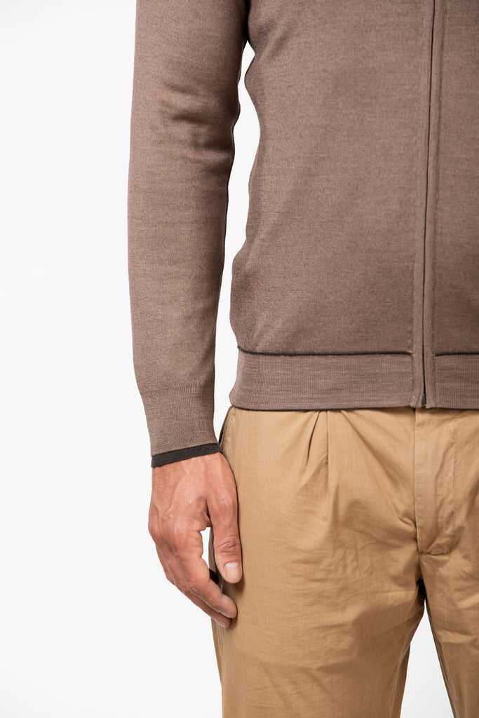 Cardigan full zip extrafine double reversibile Beige/Brown 5