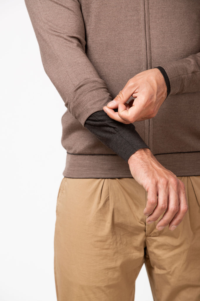 Cardigan full zip extrafine double reversibile Beige/Brown 4