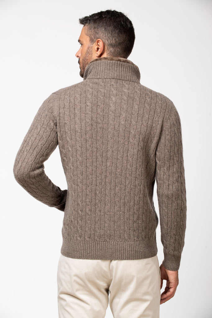 Cardigan a trecce in cashmere con collo in castorino Otter 3