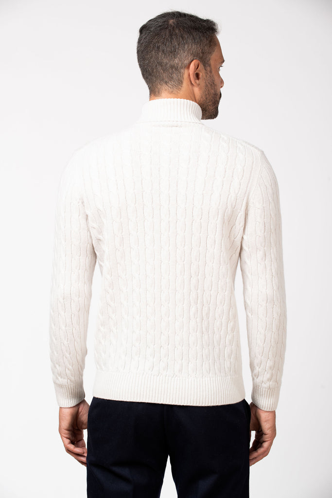 Dolcevita a trecce e coste in cashmere Stucco B 3