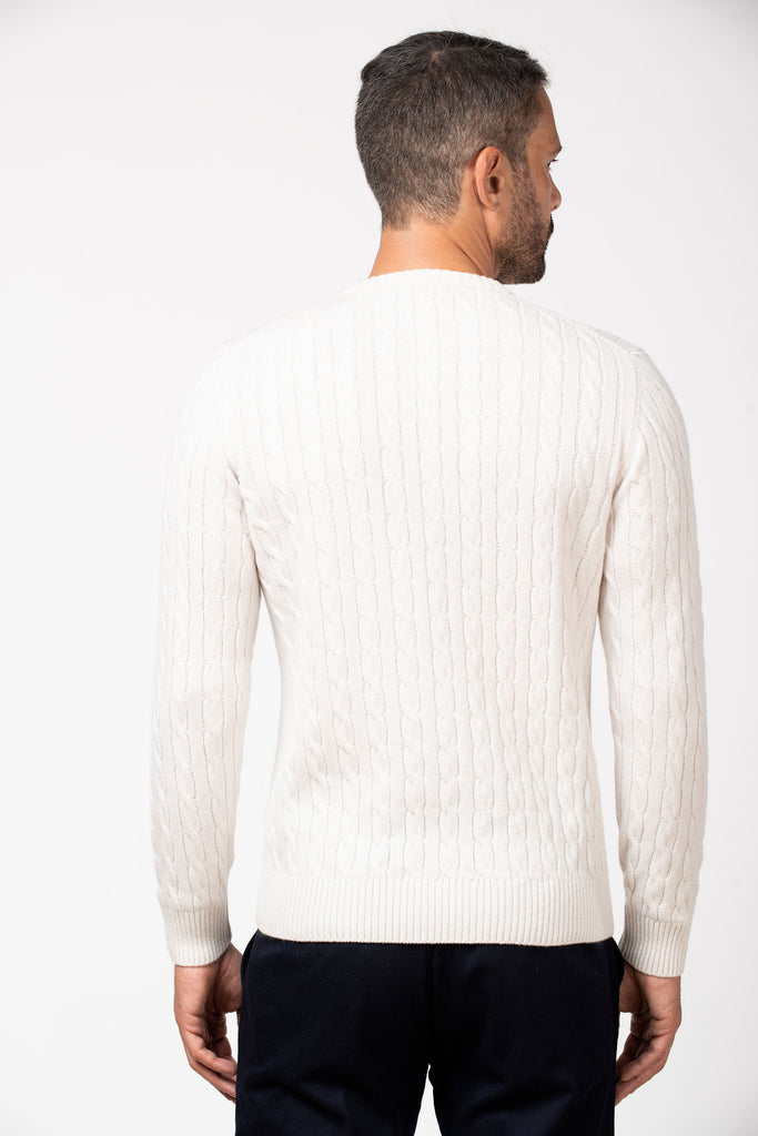 Girocollo a trecce e coste in cashmere Stucco B 3