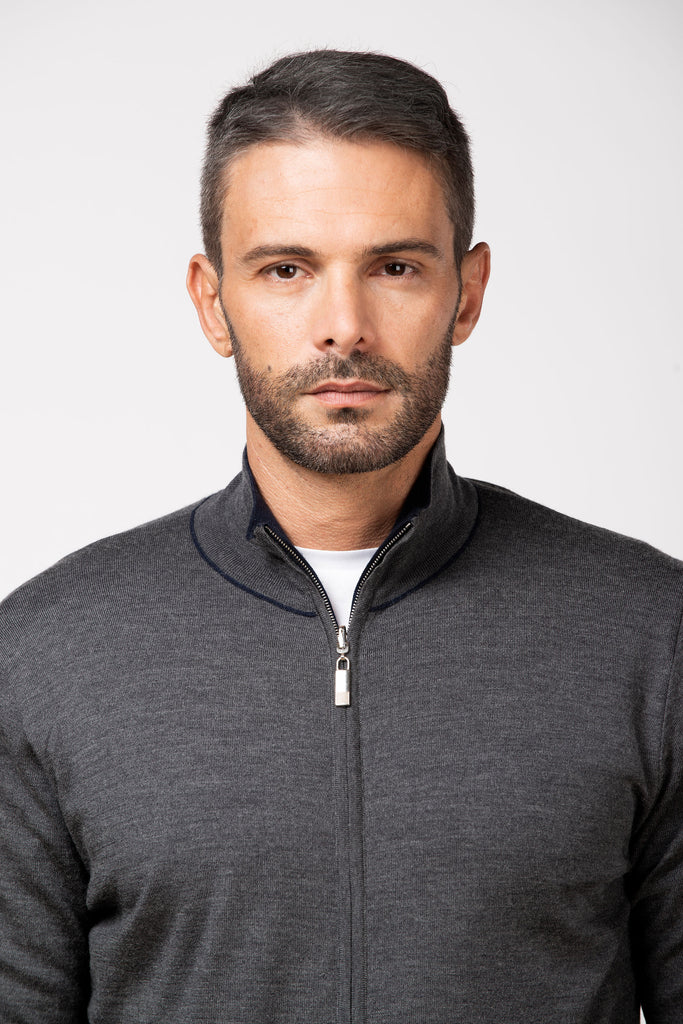 Cardigan full zip extrafine double reversibile Blu/Grigio 3