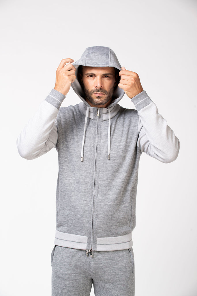 Felpa full zip jogging effetto tessuto Cenere + Glass 3