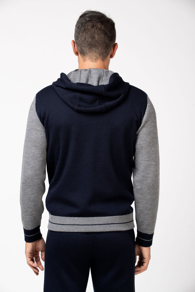 Felpa full zip jogging effetto tessuto Navy + Fumo 3