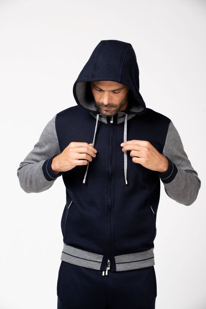 Felpa full zip jogging effetto tessuto Navy + Fumo 4