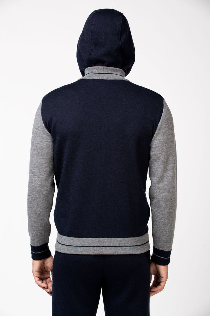 Felpa full zip jogging effetto tessuto Navy + Fumo 5