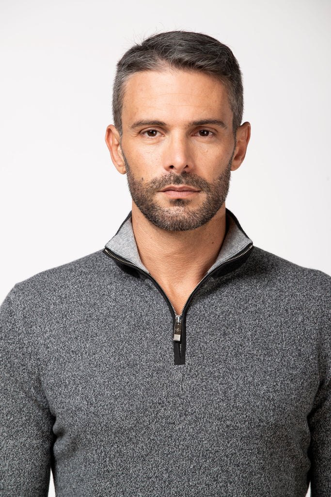 Lupetto zip in cashmere Antracite/Grigio Chiaro Mouline 3