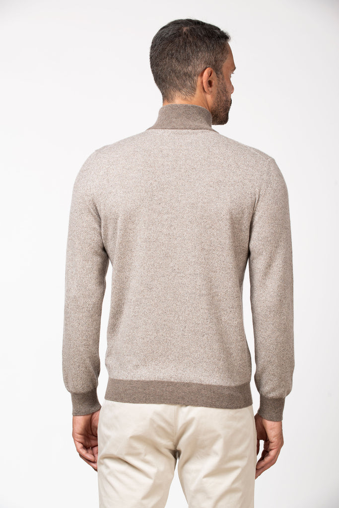 Lupetto zip in cashmere Brown/Bianco mouline 4