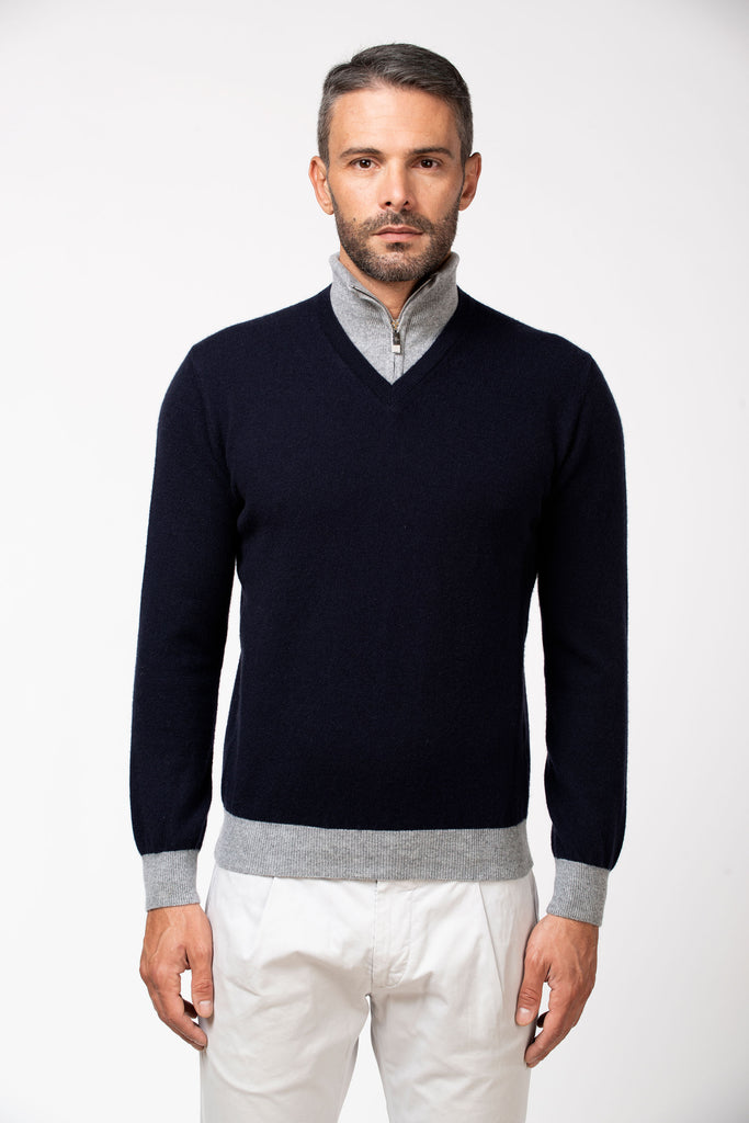 Lupetto zip in cashmere Navy