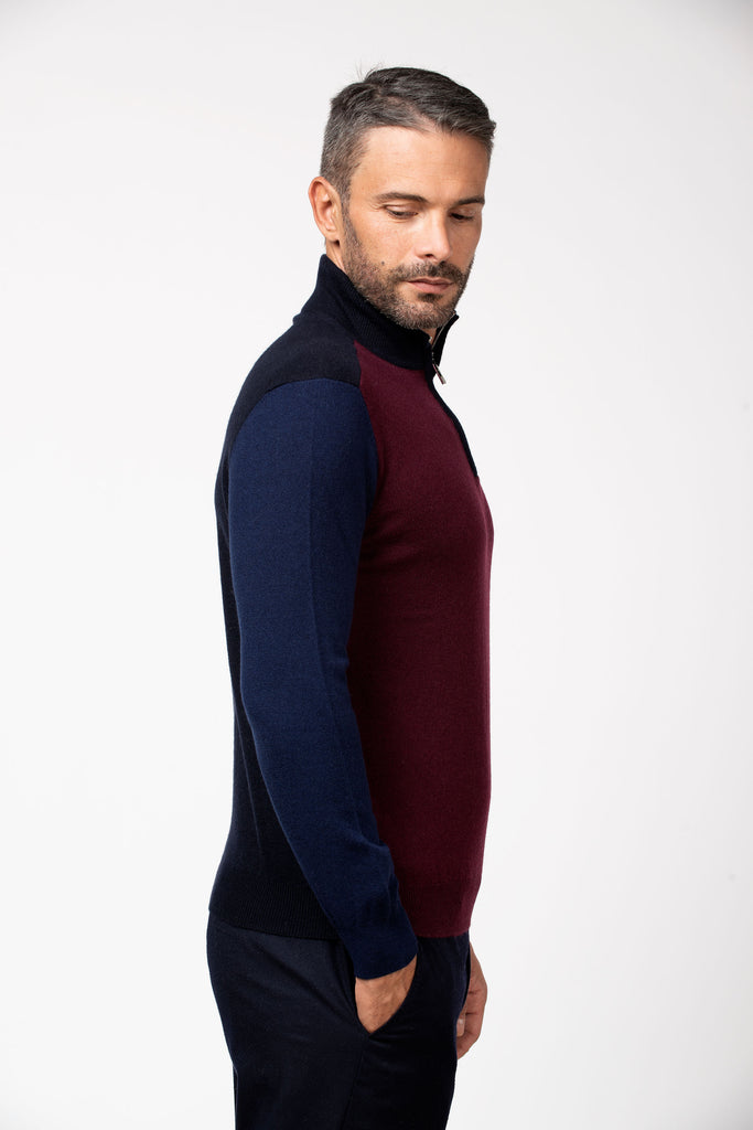 Lupetto zip blocchi di colore Bordeaux/Blu 3