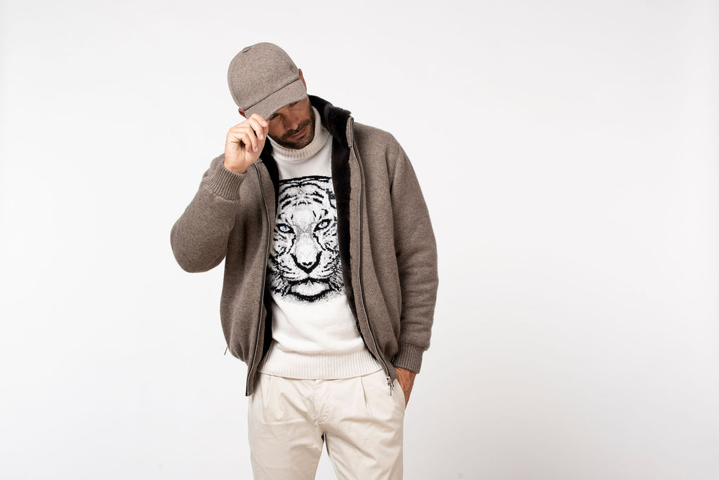 Dolcevita intarsio Tigre Bianca in cashmere Stucco B 4