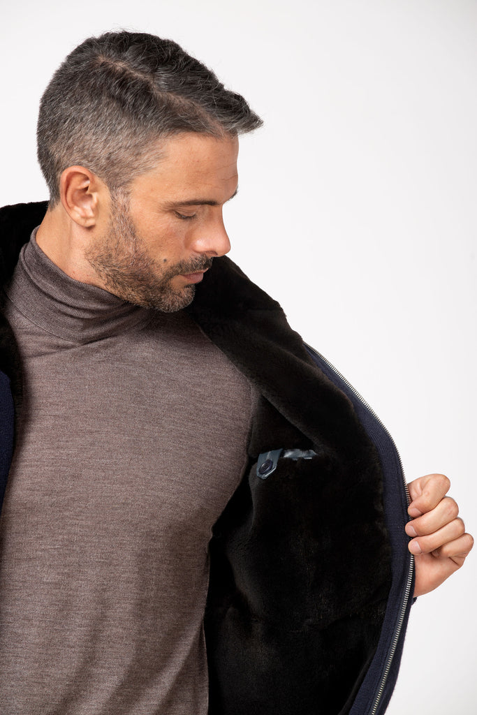 Bomber in cashmere con fodera di castorino Navy 4