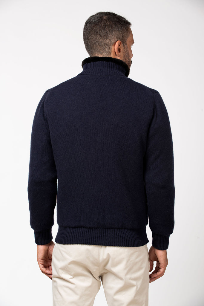 Bomber in cashmere con fodera di castorino Navy 5