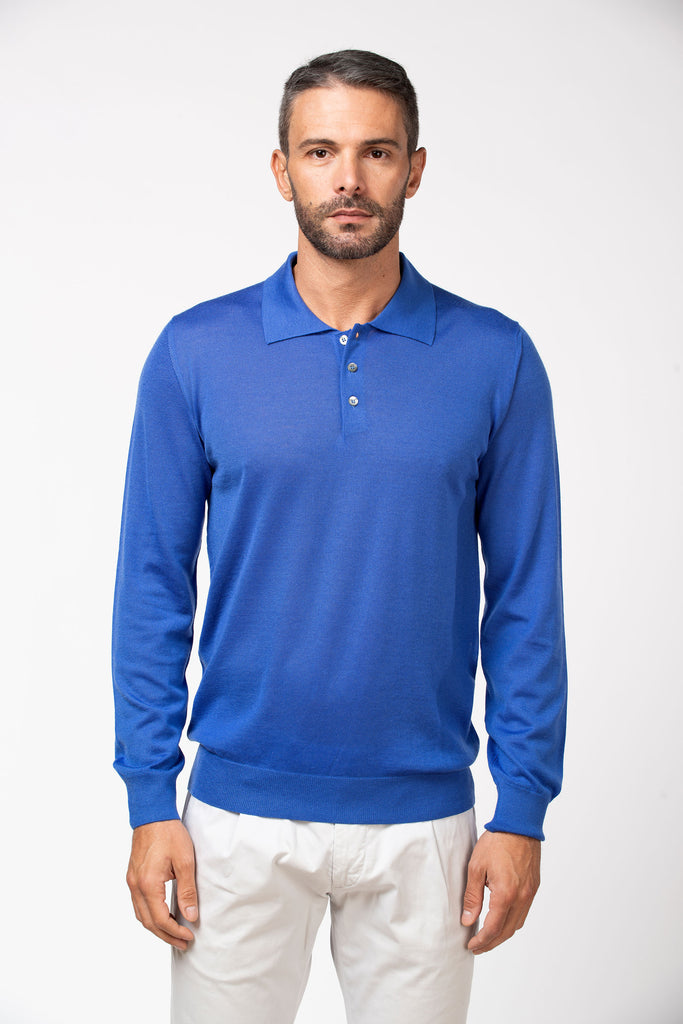 Polo extrafine in cashmere Blue Royal