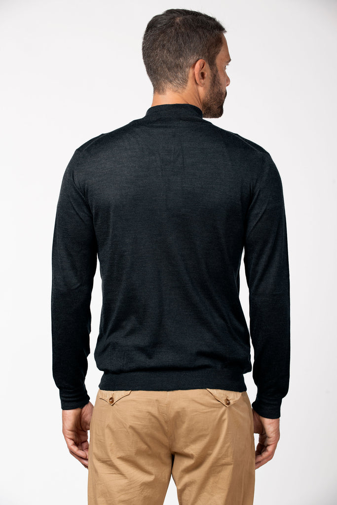 Cardigan full zip in cashmere e seta Verde Scuro 4