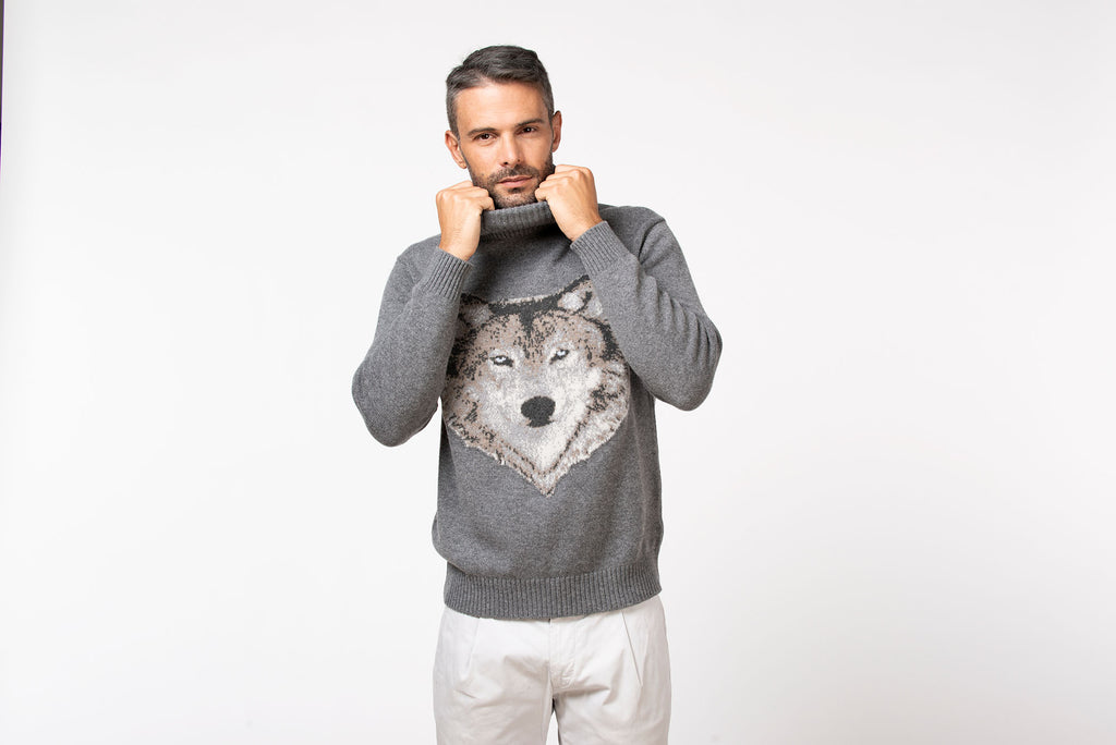 Dolcevita intarsio Lupo in cashmere Grigio Medio 3